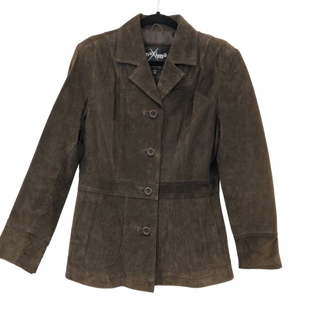 Maxima By Wilsons Brown Suede Leather Slim Fit Jacket Womens M Y2k Outerwear